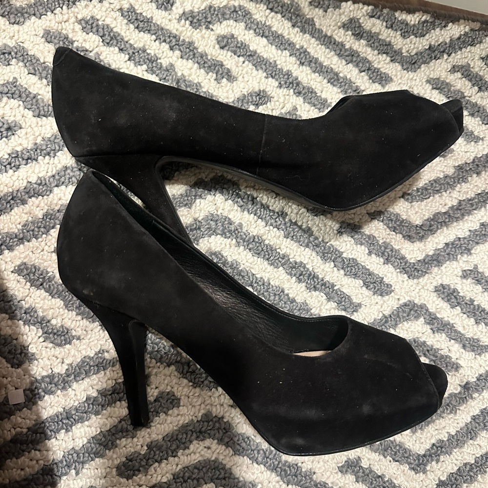 Rockport Black Suede Peep-Toe Heels